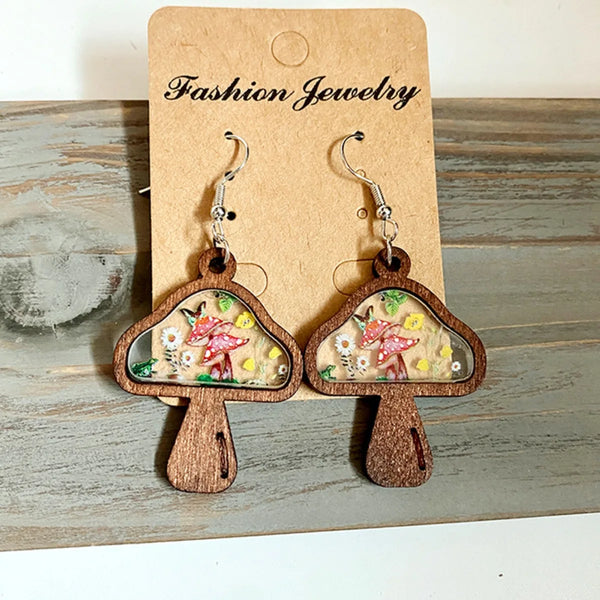 Wooden Drop Earrings for Women