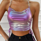 Backless Crop Halter Shiny Top