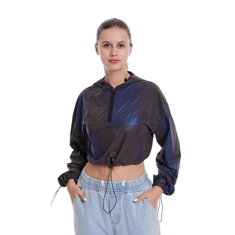 Colorful Reflective Women's Crop Hoodie