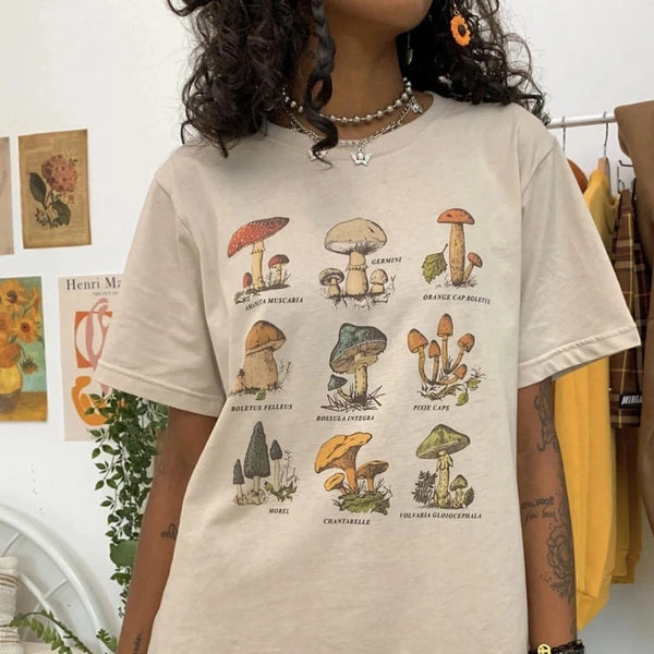 Women's Mushroom Print Oversized T-Shirt